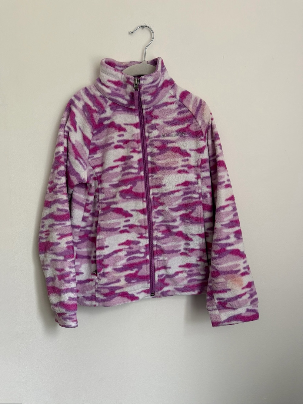 Columbia Girls' Pink Camo Zip-Front Fleece (Size 7/8)